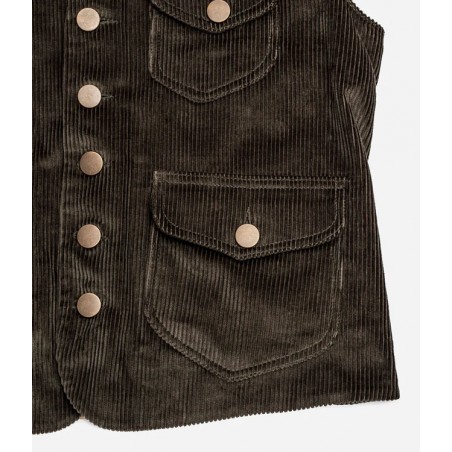 THE "RAOUL" WAISTCOAT IN BROWN VELVET AND LIGHT KHAKI CANVAS - Tonton et Fils