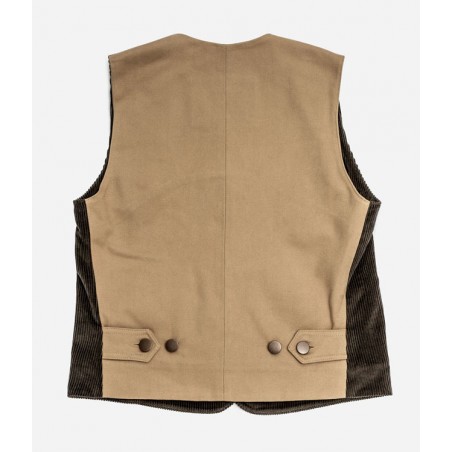 HET GILET «RAOUL» BRUIN VELOURS EN LICHTKHAKI CANVAS - Tonton et Fils