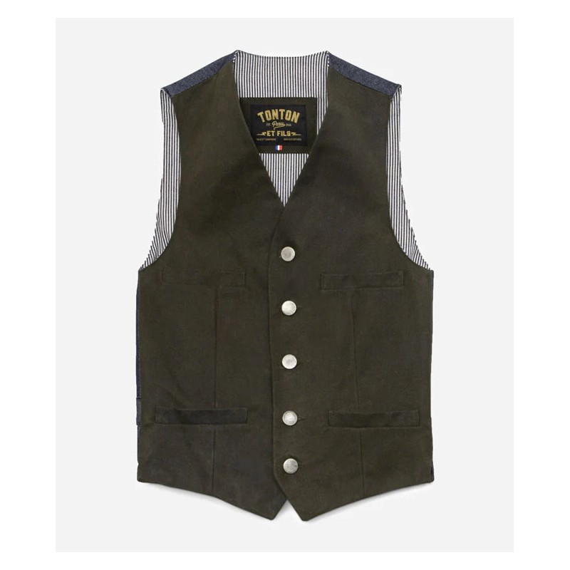 LE GILET «AUGUSTE» WAXÉ KAKI DOS DENIM - TONTON...