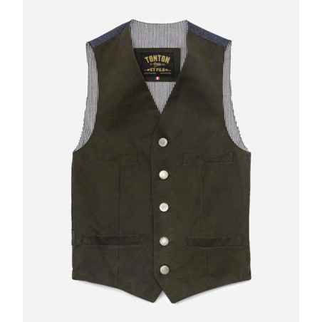LE GILET «AUGUSTE» WAXÉ KAKI DOS DENIM - TONTON ET FILS