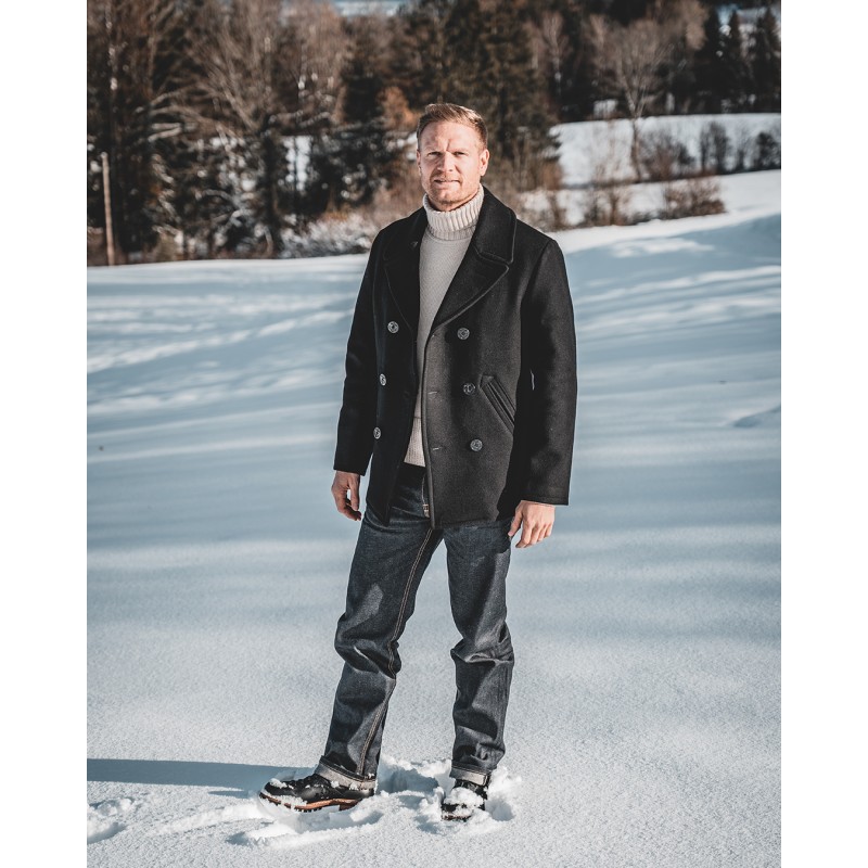 Caban Navy – 1938 Pea Coat schwarze Wolle USN...