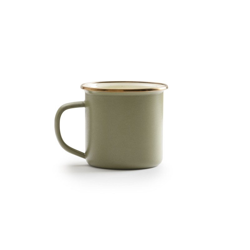Set of 2 Enamel Steel Mugs Olive Colour -...