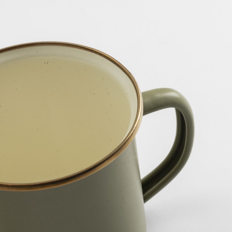 Set of 2 Enamel Steel Mugs Olive Colour -...