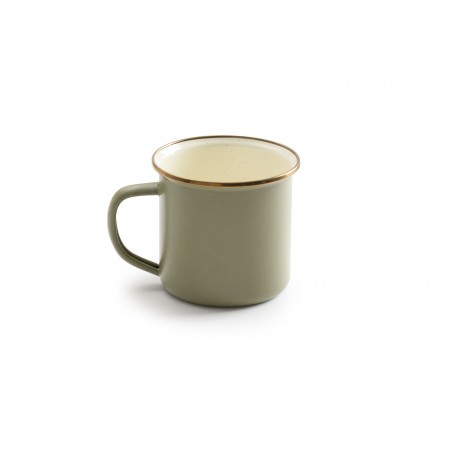 2er-Set Mugs aus emailliertem Stahl in Olivfarbe – Barebones Living