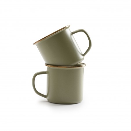 Set of 2 Enamel Steel Mugs Olive Colour - Barebones Living