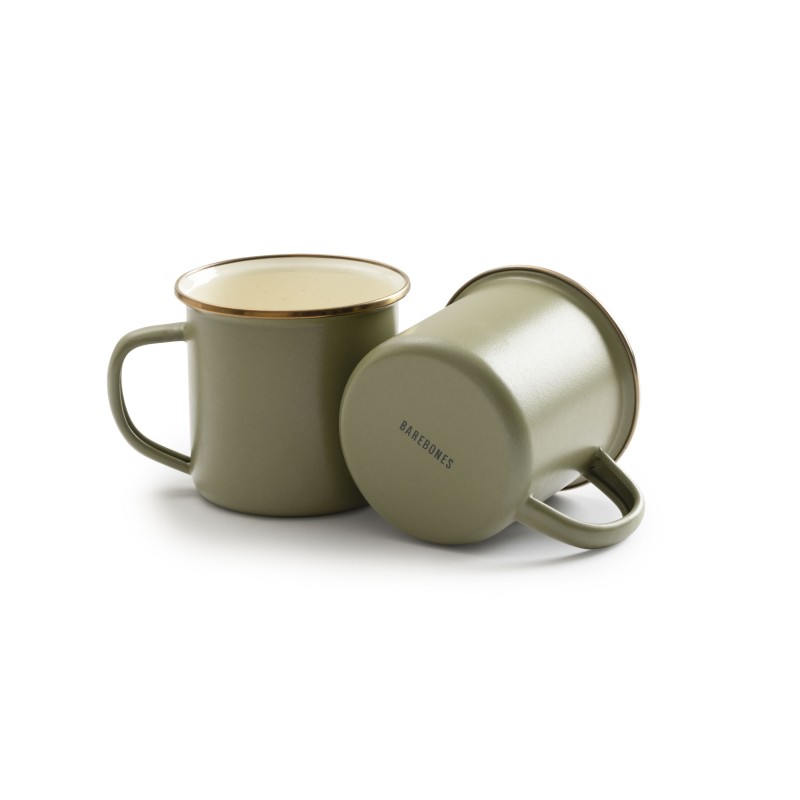 Set of 2 Enamel Steel Mugs Olive Colour -...