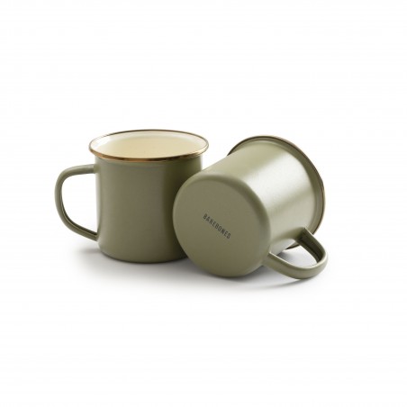 2er-Set Mugs aus emailliertem Stahl in Olivfarbe – Barebones Living