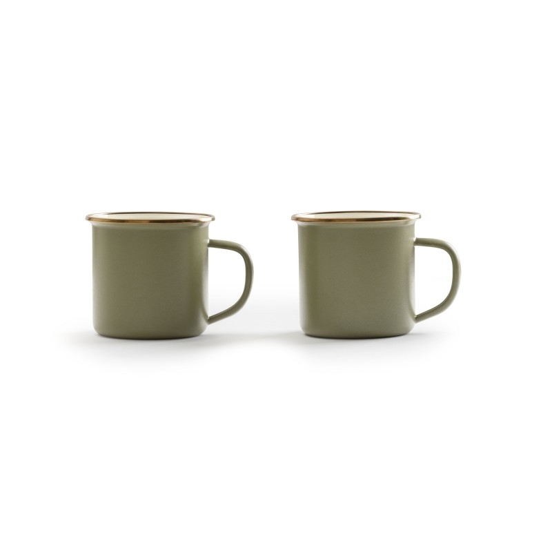 Set of 2 Enamel Steel Mugs Olive Colour -...