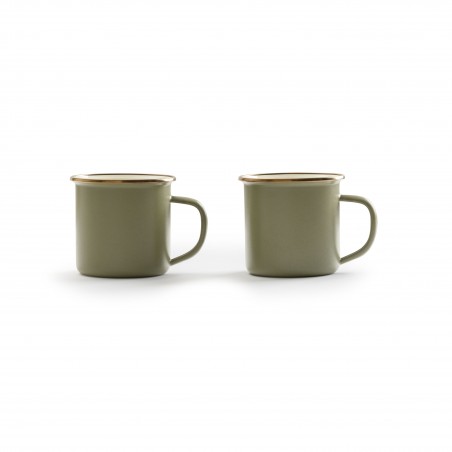 2er-Set Mugs aus emailliertem Stahl in Olivfarbe – Barebones Living