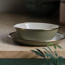 Set of 2 Small olive-coloured enamel steel plates –... 2