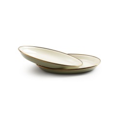 Set of 2 Small olive-coloured enamel steel plates –...