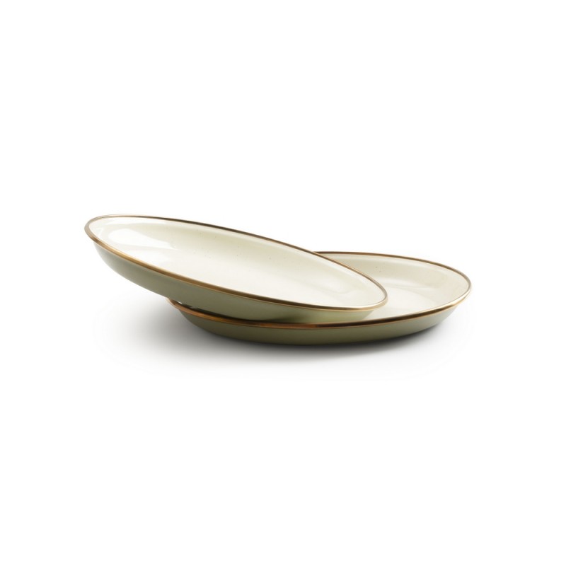 Set of 2 Small olive-coloured enamel steel...