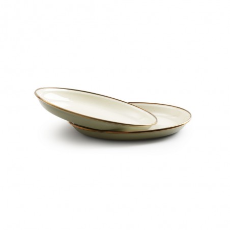 Set of 2 Small olive-coloured enamel steel plates – Barebones Living