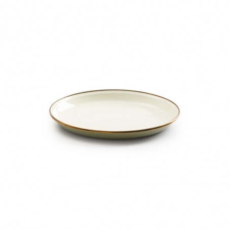 Set mit 2 kleinen Tellern aus emailliertem Stahl in Olivfarbe – Barebones Living
