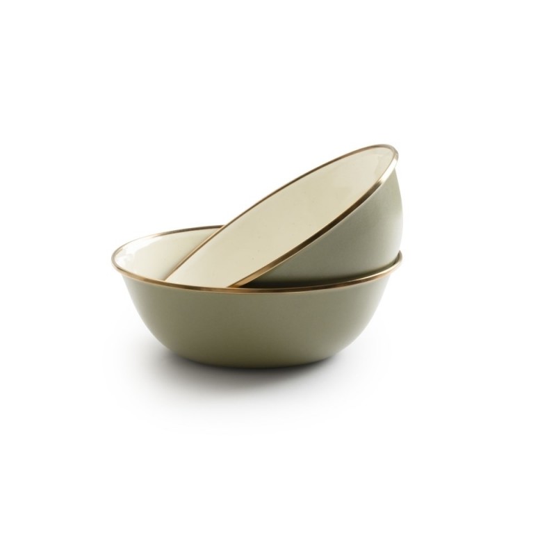 Set of 2 Olive Enamel Steel Bowls – Barebones...