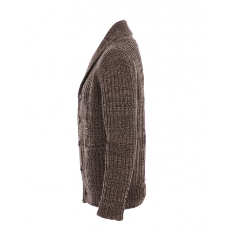 100% Merino Wool Jacket 1923 Buccaneer Cardigan Brown Melange - Pike Brothers