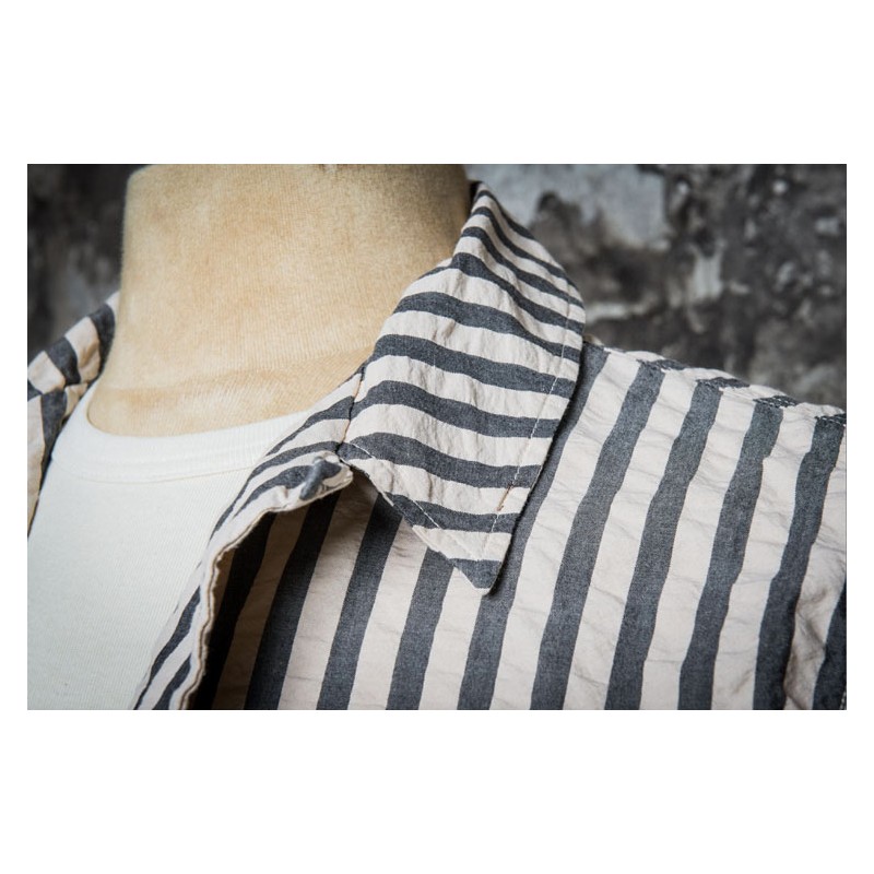 SHORT-SLEEVE SHIRT 50'S NATURAL/ BLACK STRIPED...