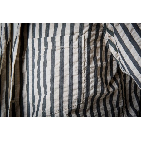 KURZARMHEMD 50'S NATURAL/ BLACK STRIPED - Fleurs de Bagne