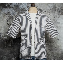 SHORT-SLEEVE SHIRT 50'S NATURAL/ BLACK STRIPED - Fleurs...