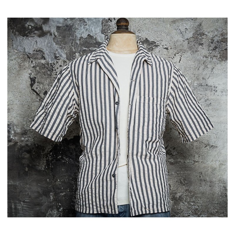 KURZARMHEMD 50'S NATURAL/ BLACK STRIPED -...