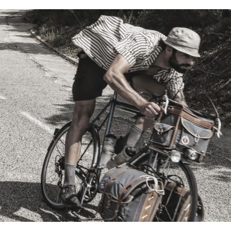 KURZARMHEMD 50'S NATURAL/ BLACK STRIPED - Fleurs de Bagne