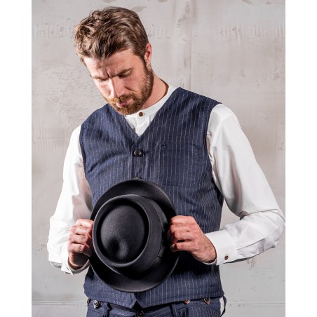 Sommerweste blau Wolle/Leinen mit grauen Streifen – 1937 Roamer Vest Chicago Blue Pike Brothers