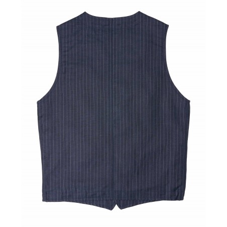 Blue wool/linen summer waistcoat with grey stripes - 1937 Roamer Vest Chicago Blue Pike Brothers