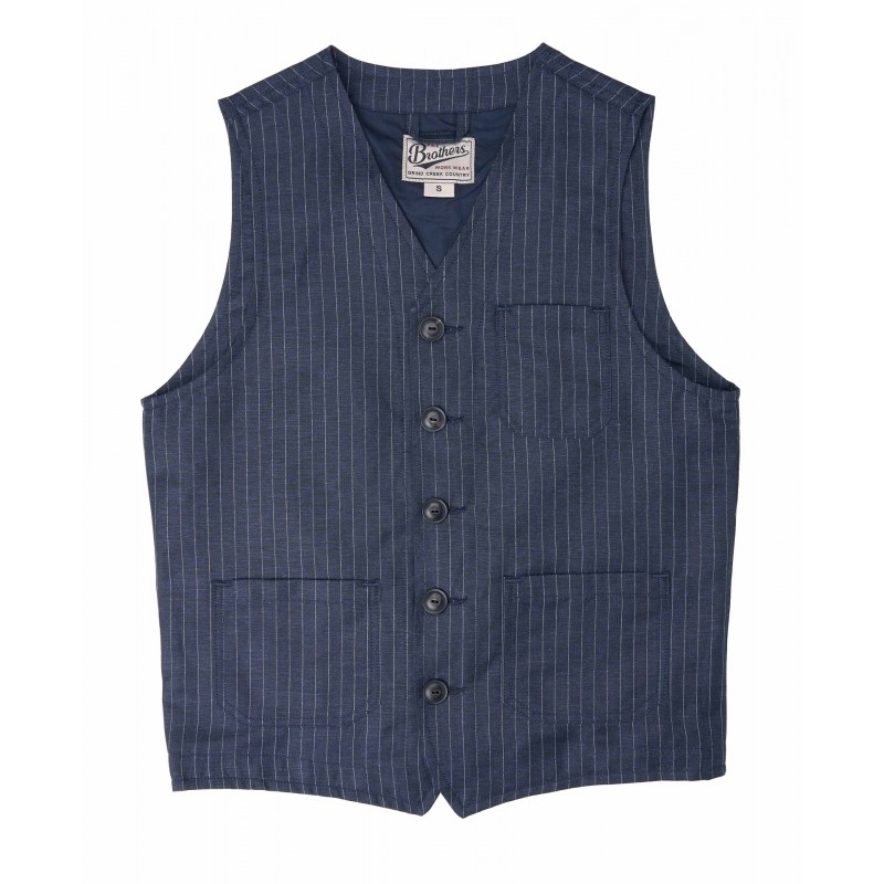 Zomervest blauw wol/linnen met grijze strepen -...