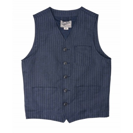 Blue wool/linen summer waistcoat with grey stripes - 1937 Roamer Vest Chicago Blue Pike Brothers