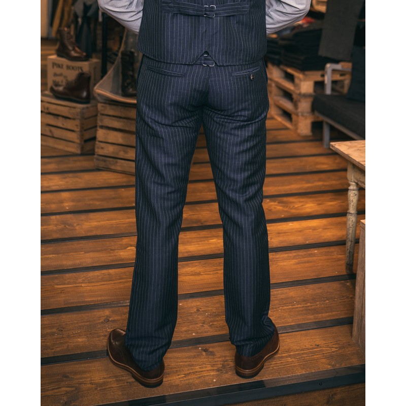 Zomerpantalon blauw linnen/wol met grijze...