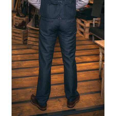 Zomerpantalon blauw linnen/wol met grijze strepen - 1923 Buccanoy Pant Chicago Blue Pike Brothers