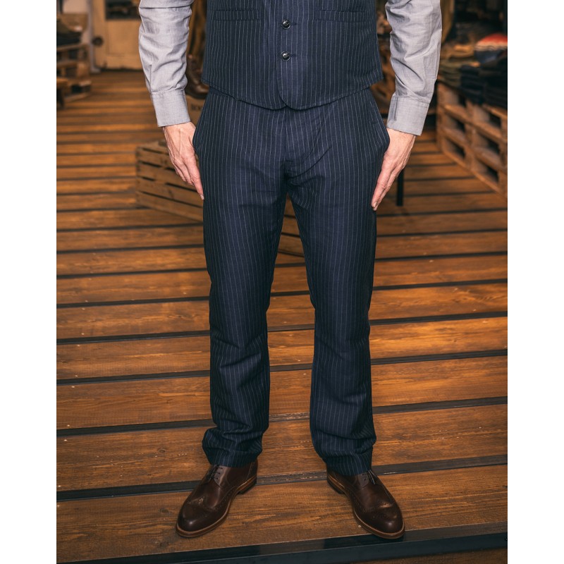 Zomerpantalon blauw linnen/wol met grijze...