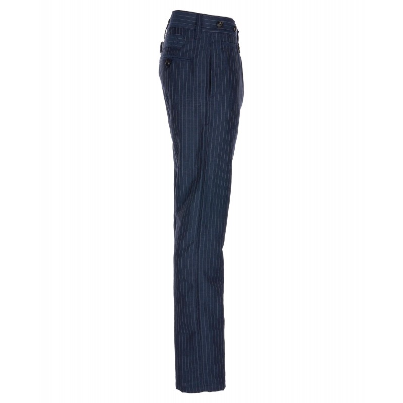 Zomerpantalon blauw linnen/wol met grijze...