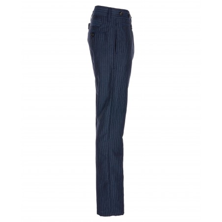 Blue linen/wool summer trousers with grey stripes - 1923 Buccanoy Pant Chicago Blue Pike Brothers