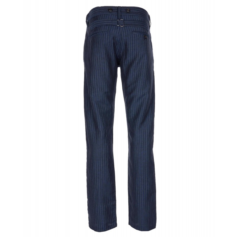 Zomerpantalon blauw linnen/wol met grijze...