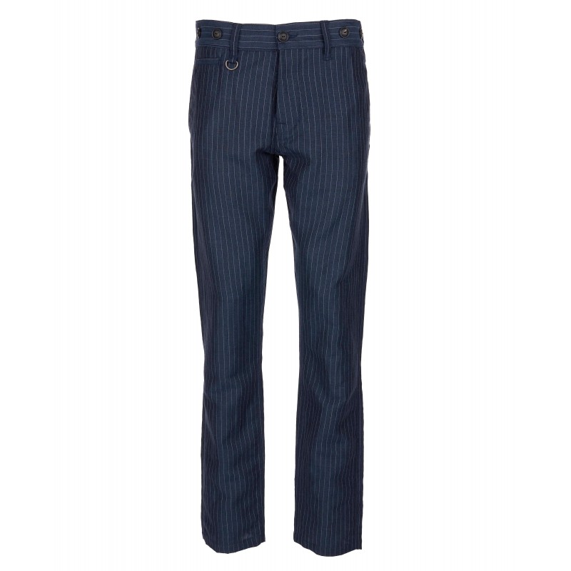Zomerpantalon blauw linnen/wol met grijze...