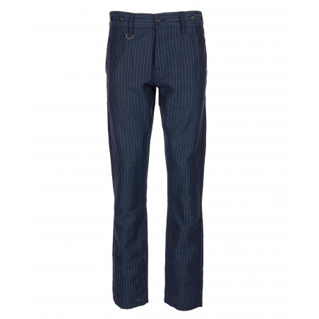 Sommerstreifen-Hose blau Leinen/Wolle mit grauen Streifen – 1923 Buccanoy Pant Chicago Blue Pike Brothers