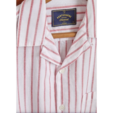 100% Cotton Short-Sleeve Shirt Beach Cabin Red - Portuguese Flannel