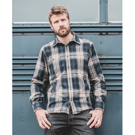 FLANELLEN HEMD 1937 Roamer Shirt blue beige check - Pike Brothers
