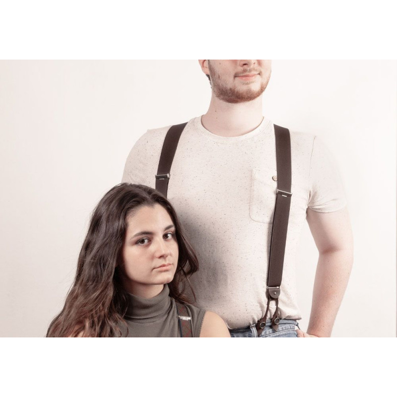 Clip or Button Suspenders Chestnut and Mocha -...