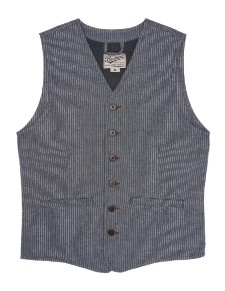 Summer cotton/linen waistcoat with grey stripes - 1905 Hauler Vest grey striped linen Pike Brothers