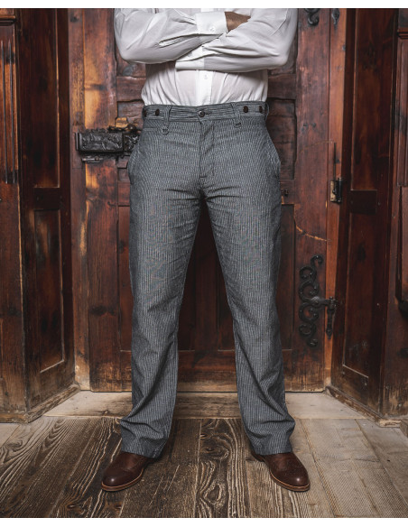 Sommerhose Leinen/Baumwolle mit grauen Streifen - 1942 Hunting Pant grey striped linen Pike Brothers