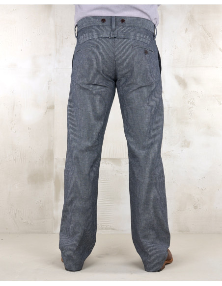 Sommerhose Leinen/Baumwolle mit grauen Streifen - 1942 Hunting Pant grey striped linen Pike Brothers