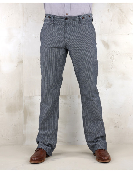 Summer linen/cotton trousers with grey stripes - 1942 Hunting Pant grey striped linen Pike Brothers