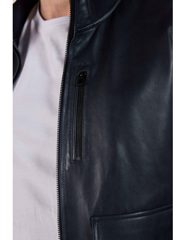 Blouson Pilote Cuir FURTIF NAPOLI Bleu-...