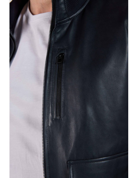 Blouson Pilote Cuir FURTIF NAPOLI Bleu- Patrouille de France