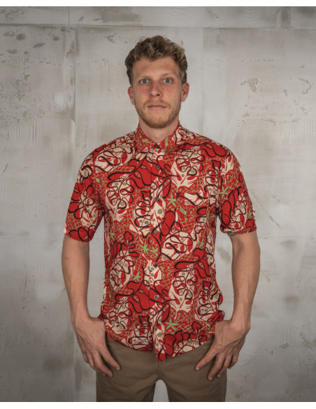 1948 Surf Shirt Kahoolawe Red Hawaiian Silk Shirt - Pike Brothers