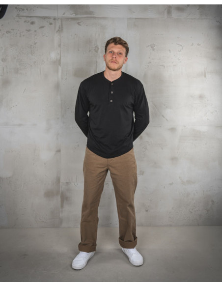 Camiseta Henley 1963 Roadie de manga larga Texas Black - Pike Brothers