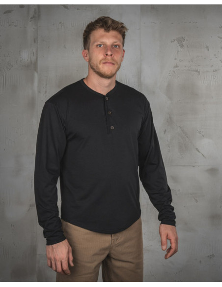 Maglia Henley 1963 Roadie Shirt Long Sleeve Texas Black - Pike Brothers