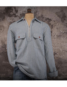 Het Hemd "WORKER ZIP" Indigo White Stripes - Fleurs de Bagne